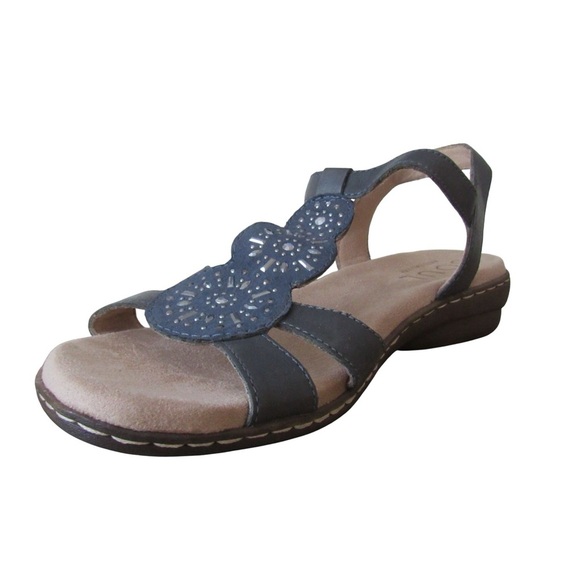 Naturalizer Soul Belle Slingback Sandals 9 Gray Leather Embellished Memory Foam - Picture 1 of 9